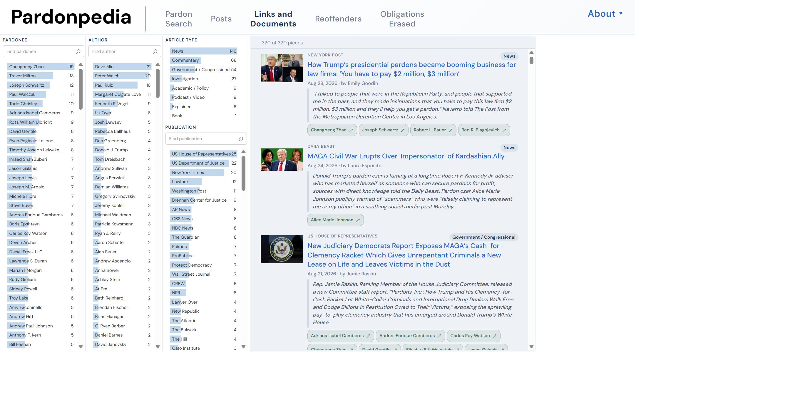 Links and Documents page